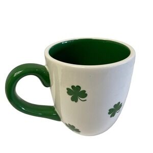 Terramoto  Coffee Mug Ceramic St Patricks Day Shamrock White Green Clover Cup